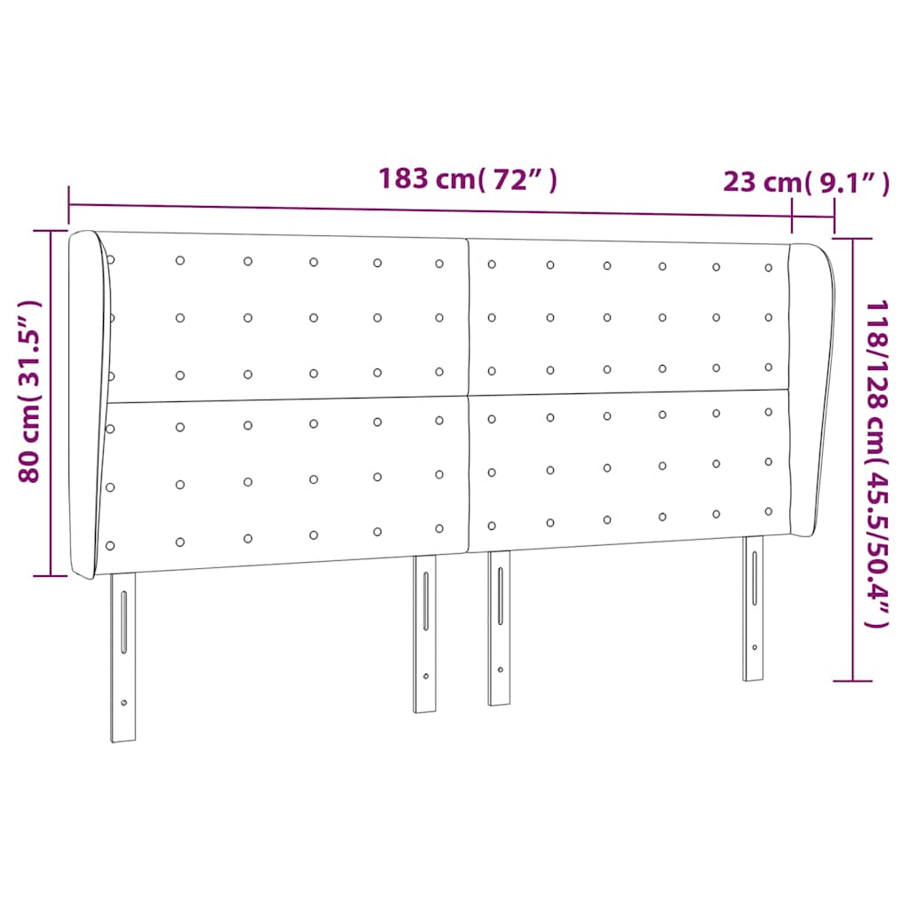 vidaXL Kopfteil mit Ohren Dunkelblau 183x23x118/128 cm Samt
