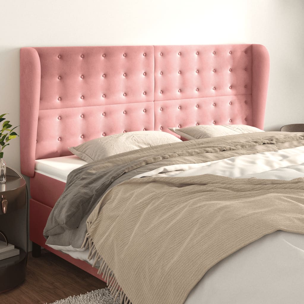 vidaXL Kopfteil mit Ohren Rosa 183x23x118/128 cm Samt