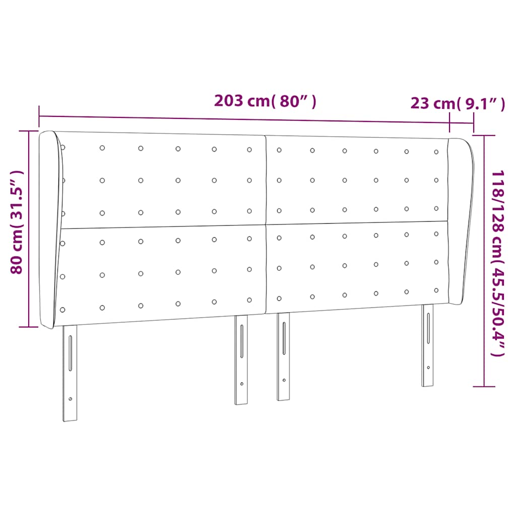 vidaXL Kopfteil mit Ohren Dunkelgrün 203x23x118/128 cm Samt