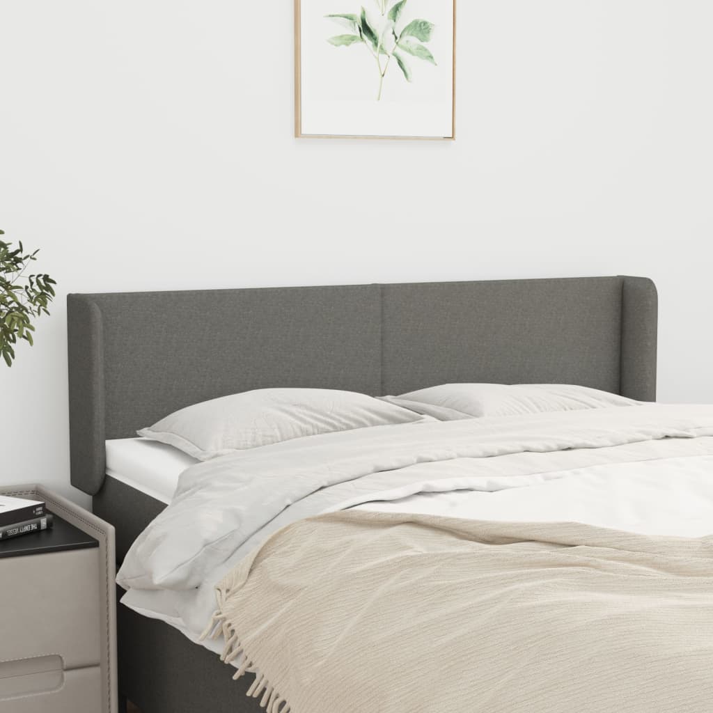 vidaXL Kopfteil mit Ohren Dunkelgrau 147x16x78/88 cm Stoff
