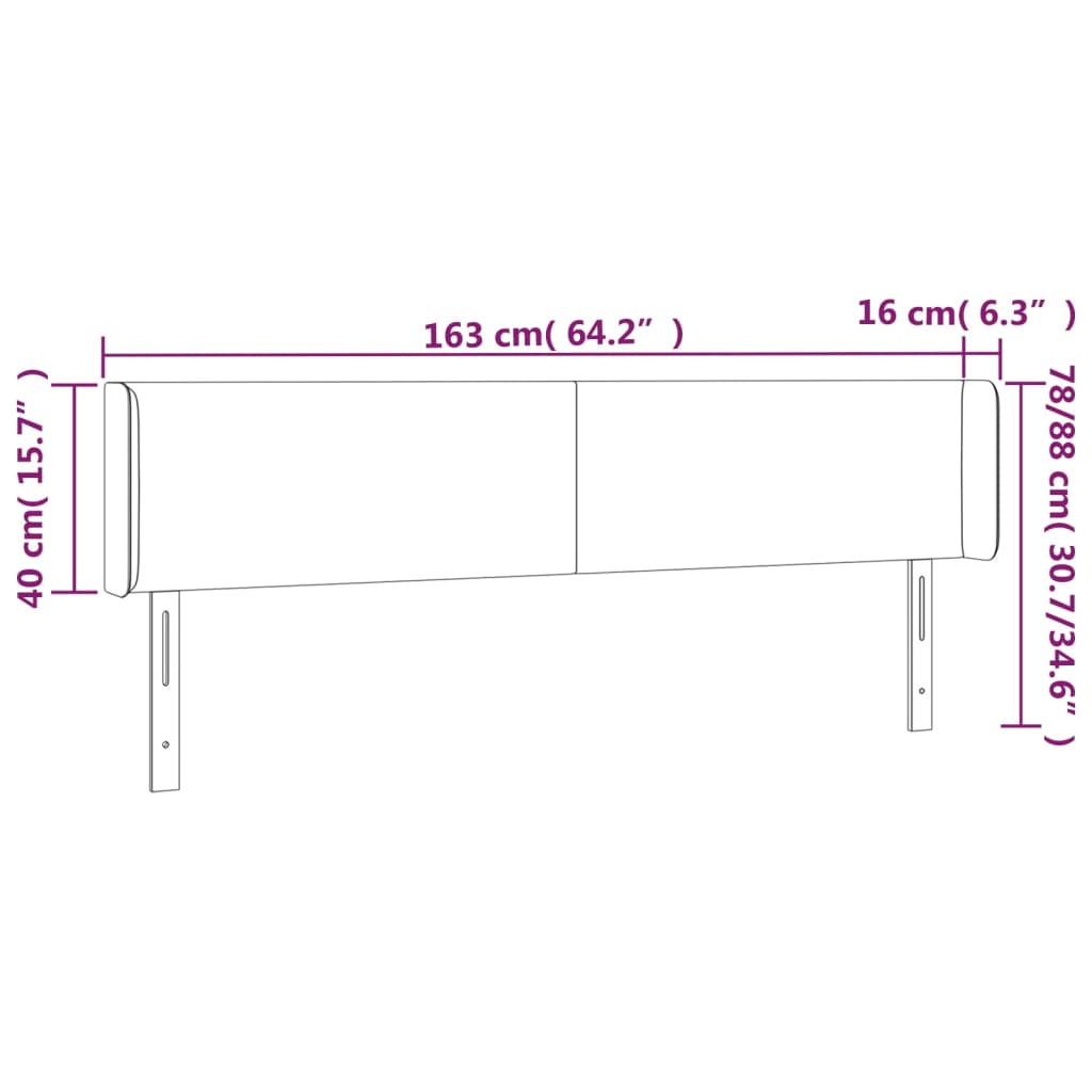 vidaXL Kopfteil mit Ohren Dunkelgrau 163x16x78/88 cm Stoff
