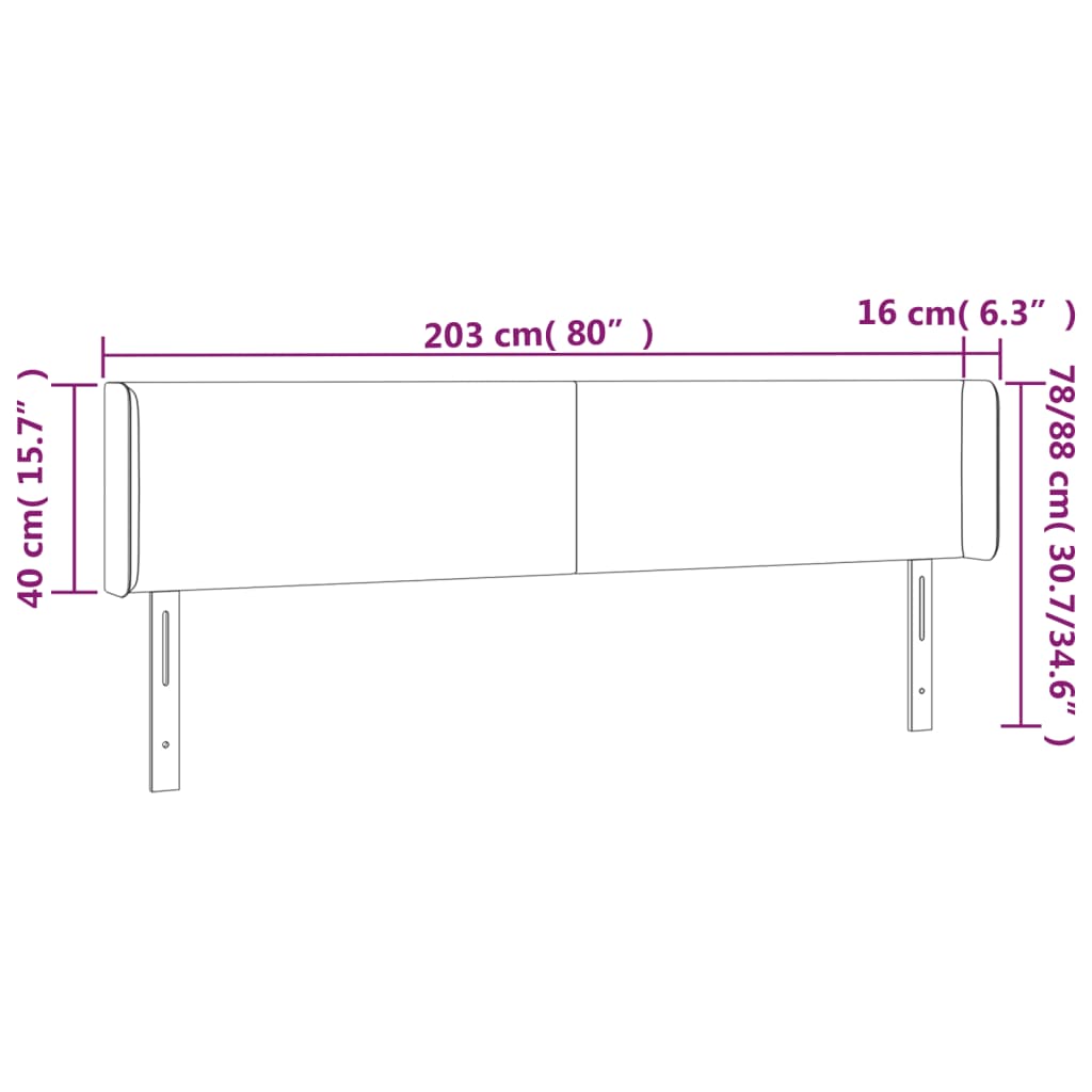 vidaXL Kopfteil mit Ohren Schwarz 203x16x78/88 cm Stoff