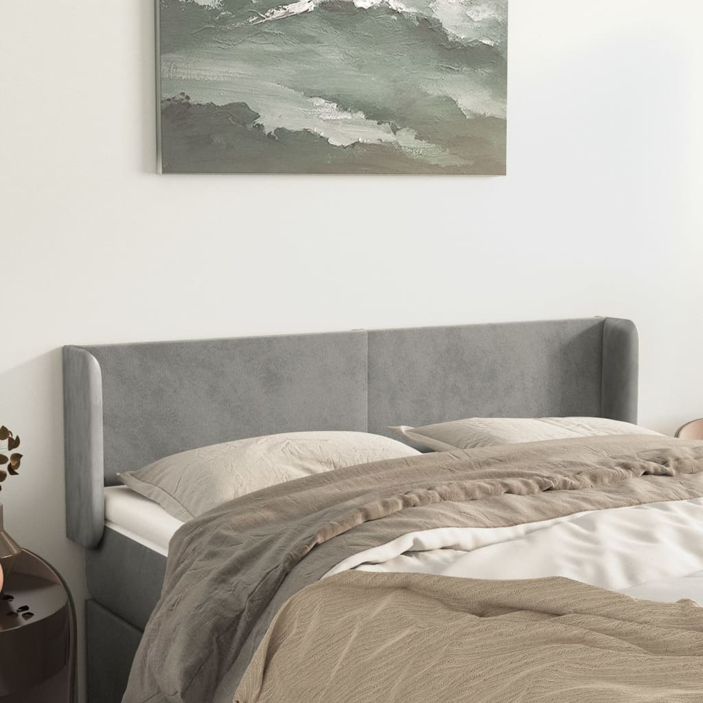 vidaXL Kopfteil mit Ohren Hellgrau 147x16x78/88 cm Samt