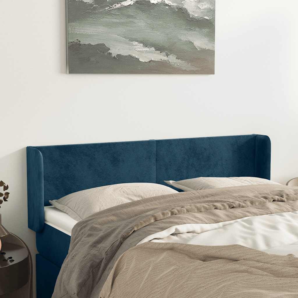 vidaXL Kopfteil mit Ohren Dunkelblau 147x16x78/88 cm Samt