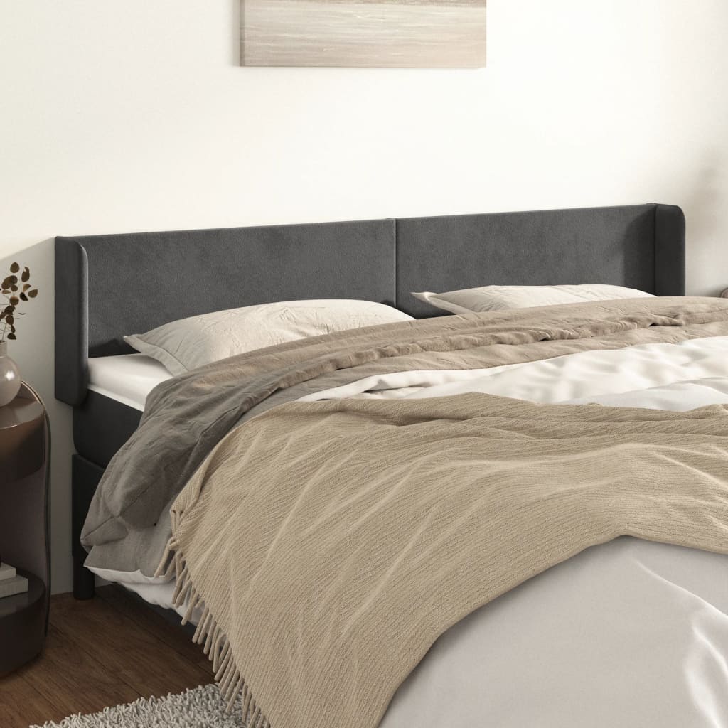 vidaXL Kopfteil mit Ohren Dunkelgrau 163x16x78/88 cm Samt