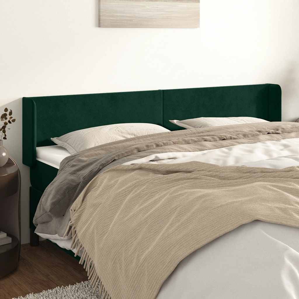 vidaXL Kopfteil mit Ohren Dunkelgrün 163x16x78/88 cm Samt