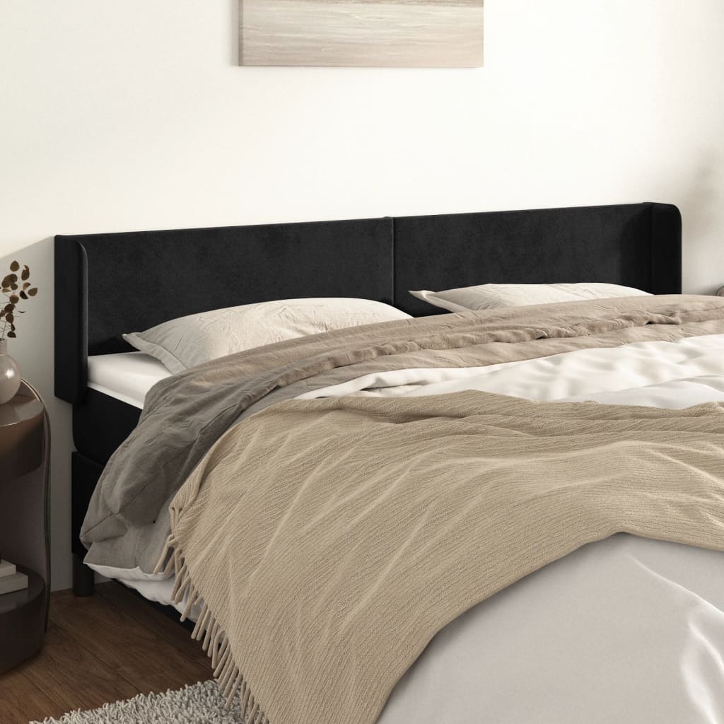 vidaXL Kopfteil mit Ohren Schwarz 183x16x78/88 cm Samt