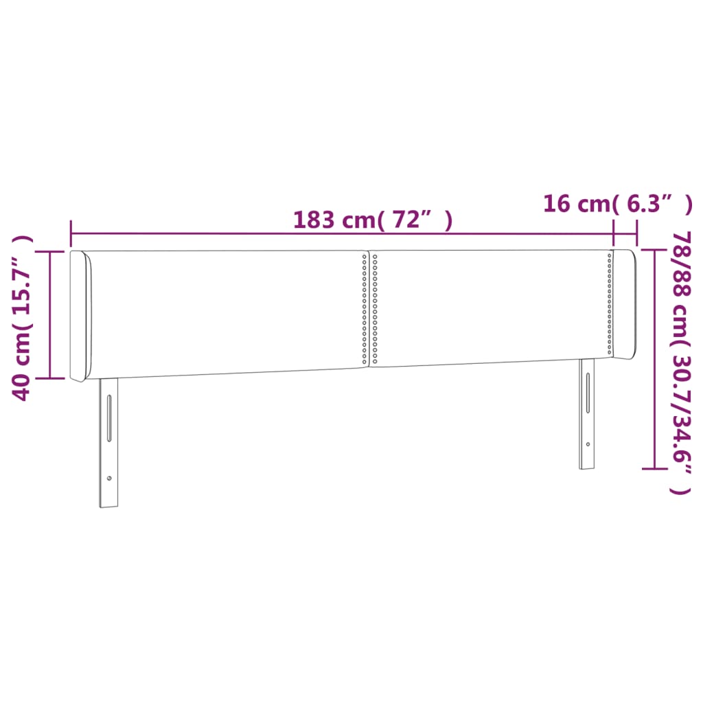 vidaXL Kopfteil mit Ohren Schwarz 183x16x78/88 cm Stoff