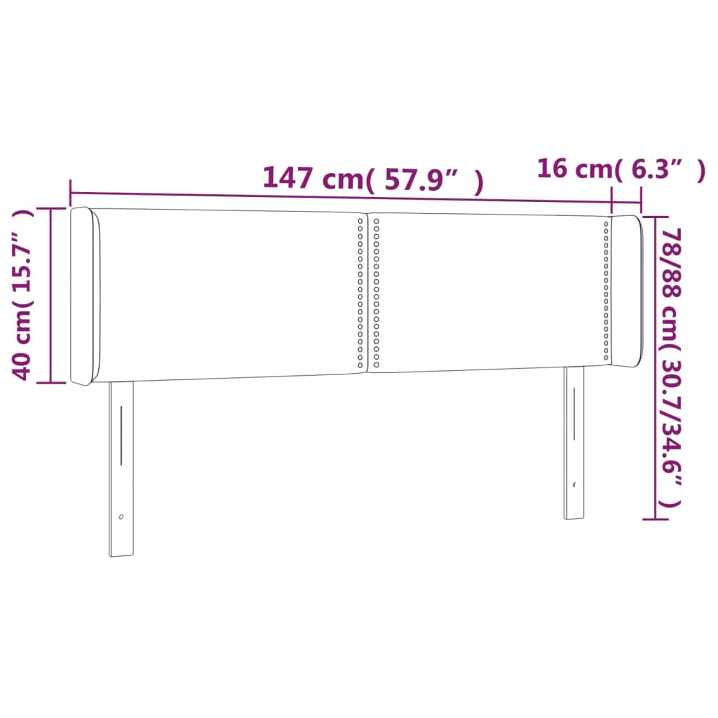 vidaXL Kopfteil mit Ohren Hellgrau 147x16x78/88 cm Samt