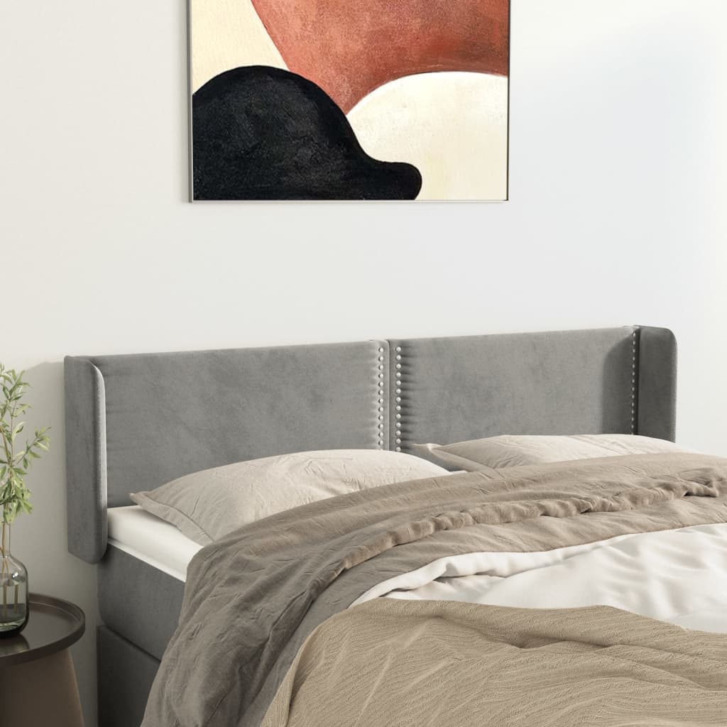 vidaXL Kopfteil mit Ohren Hellgrau 147x16x78/88 cm Samt