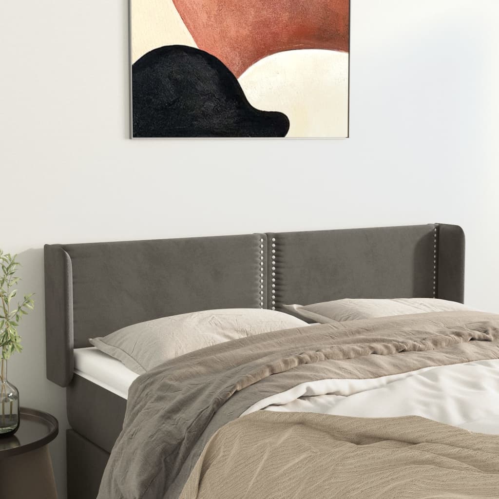 vidaXL Kopfteil mit Ohren Dunkelgrau 147x16x78/88 cm Samt