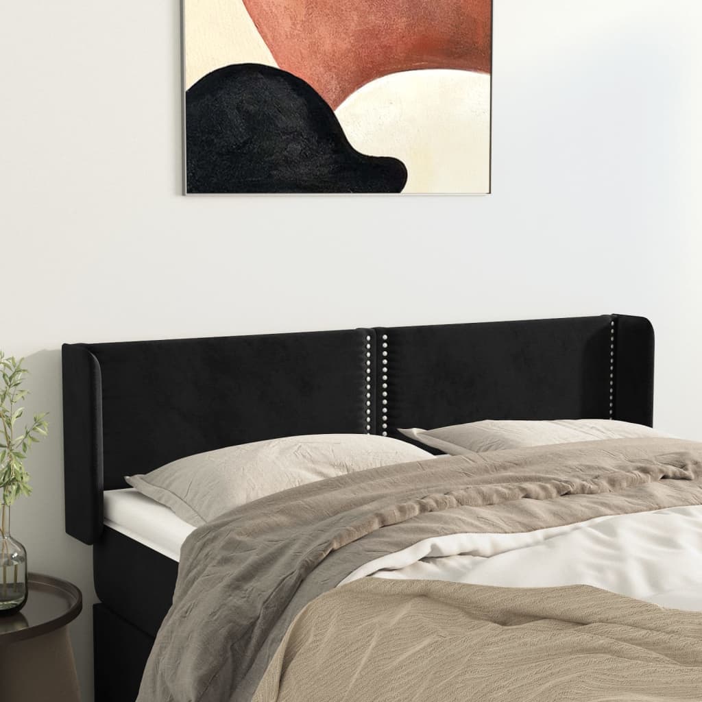 vidaXL Kopfteil mit Ohren Schwarz 147x16x78/88 cm Samt
