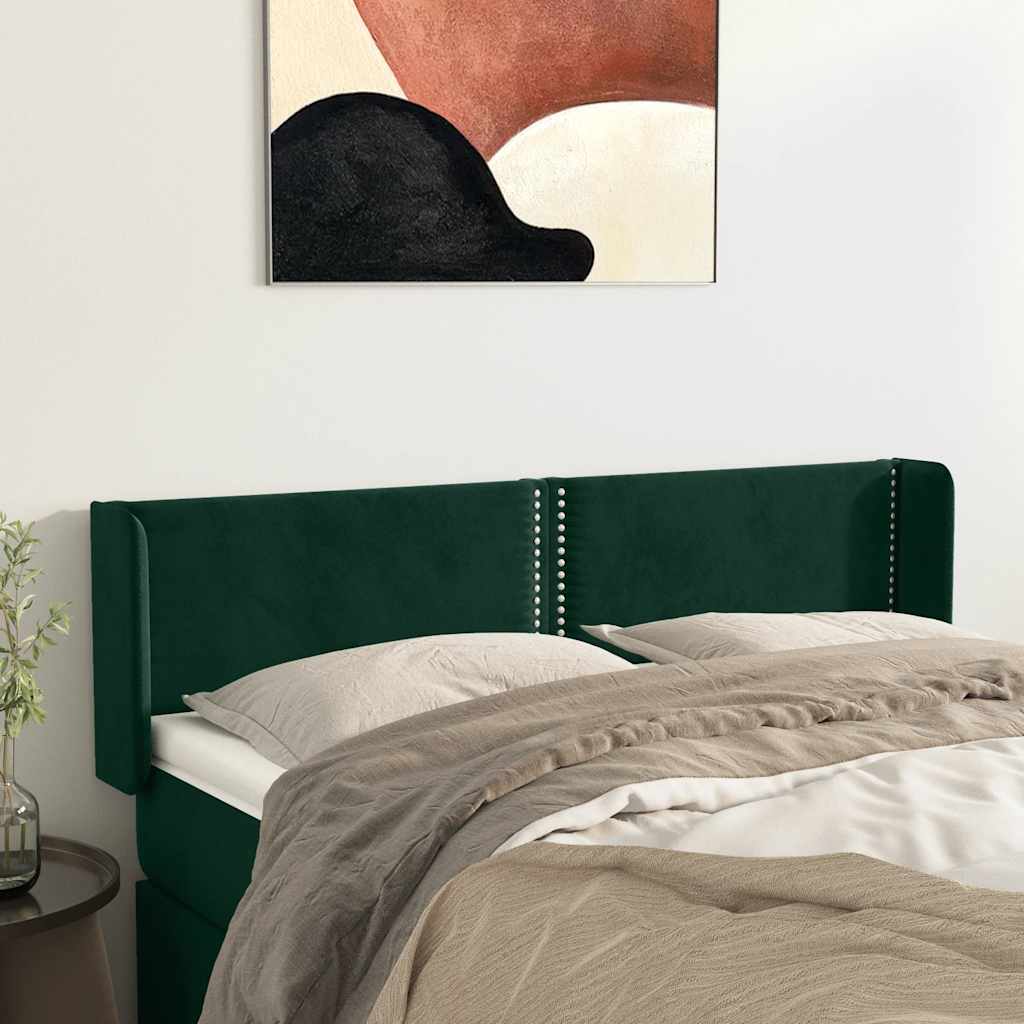 vidaXL Kopfteil mit Ohren Dunkelgrün 147x16x78/88 cm Samt