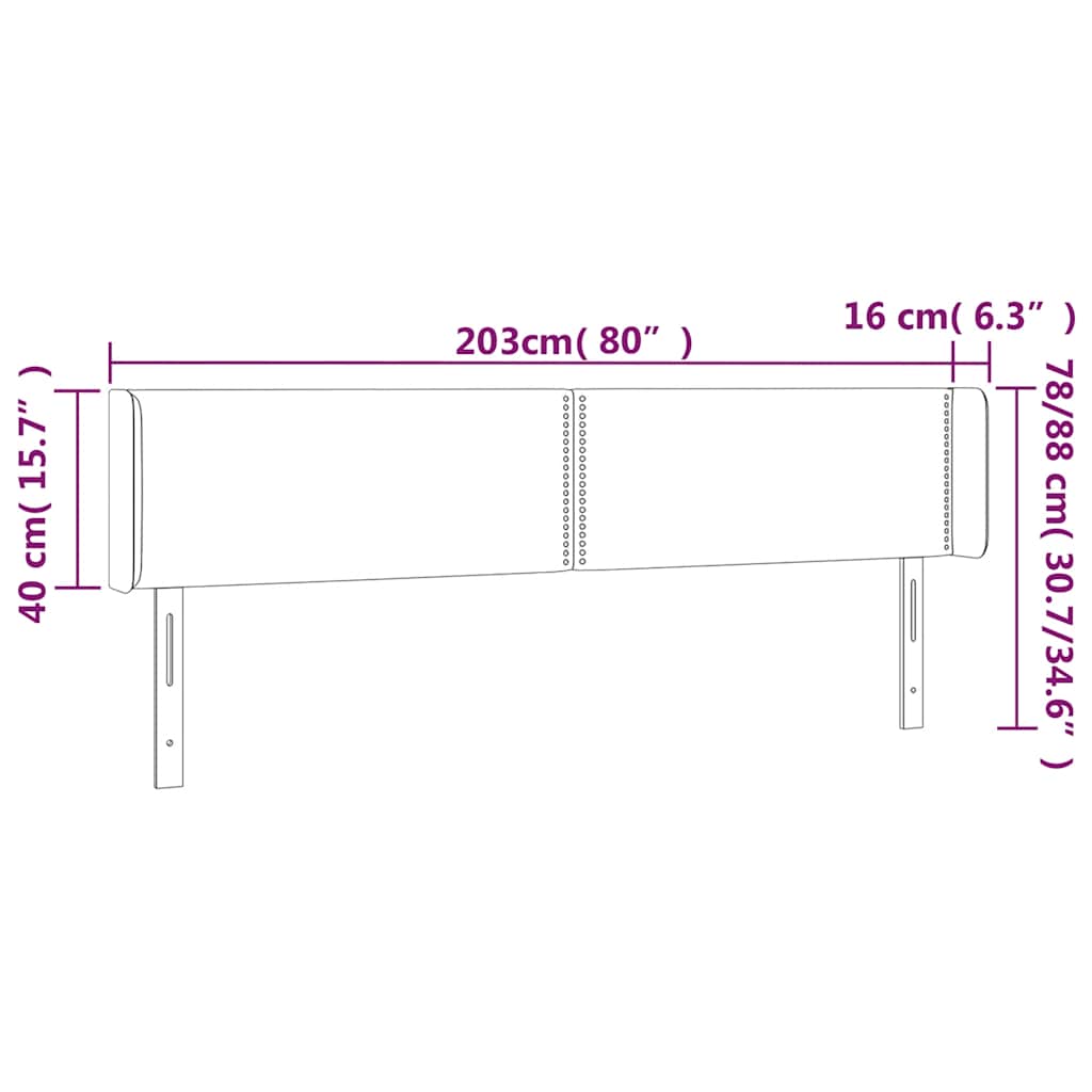 vidaXL Kopfteil mit Ohren Dunkelblau 203x16x78/88 cm Samt