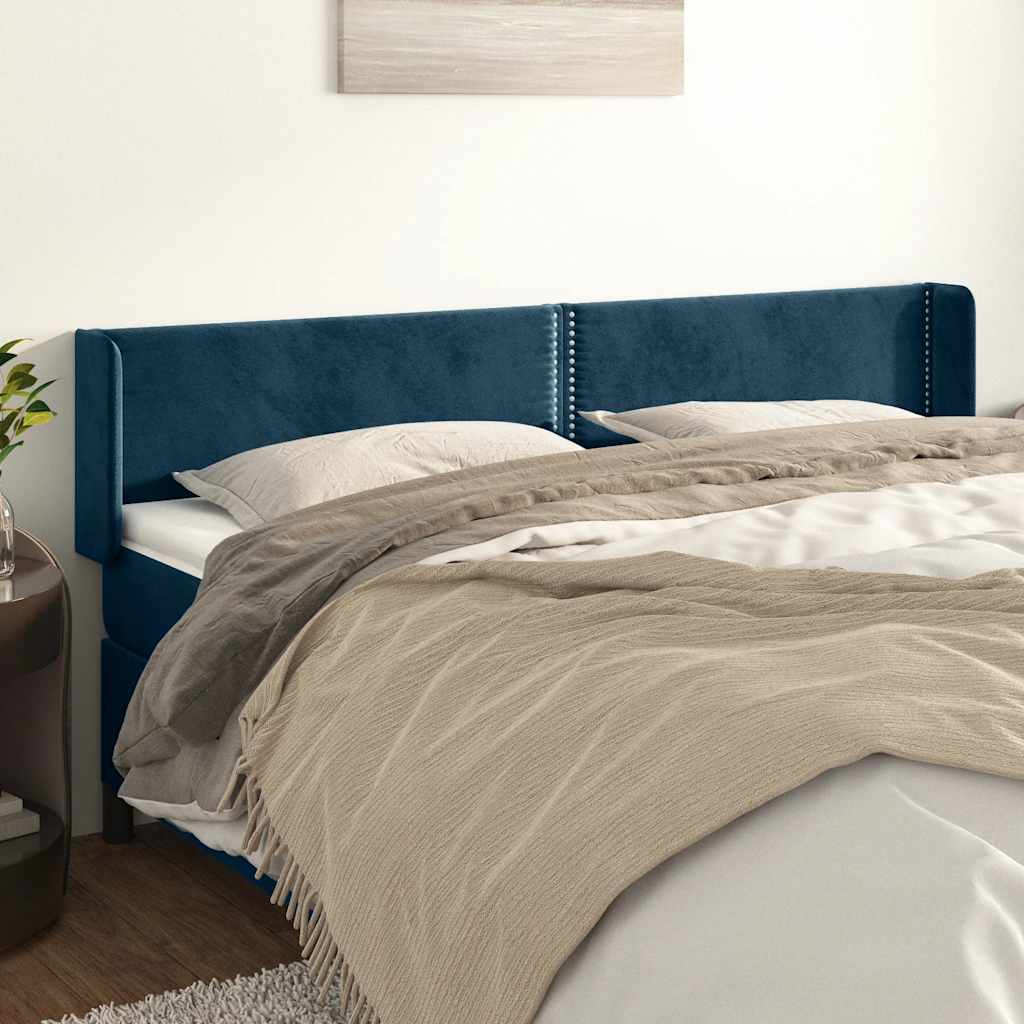 vidaXL Kopfteil mit Ohren Dunkelblau 203x16x78/88 cm Samt