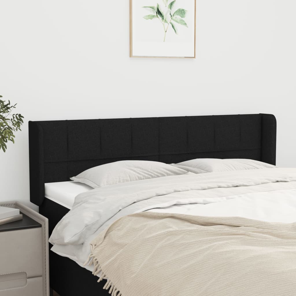 vidaXL Kopfteil mit Ohren Schwarz 147x16x78/88 cm Stoff