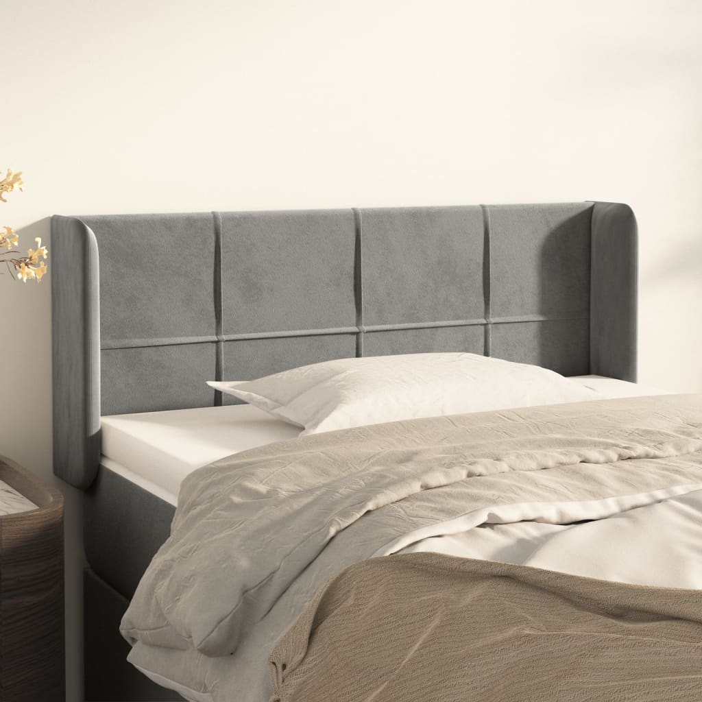 vidaXL Kopfteil mit Ohren Hellgrau 103x16x78/88 cm Samt