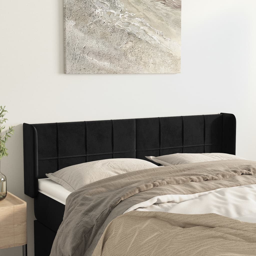 vidaXL Kopfteil mit Ohren Schwarz 147x16x78/88 cm Samt