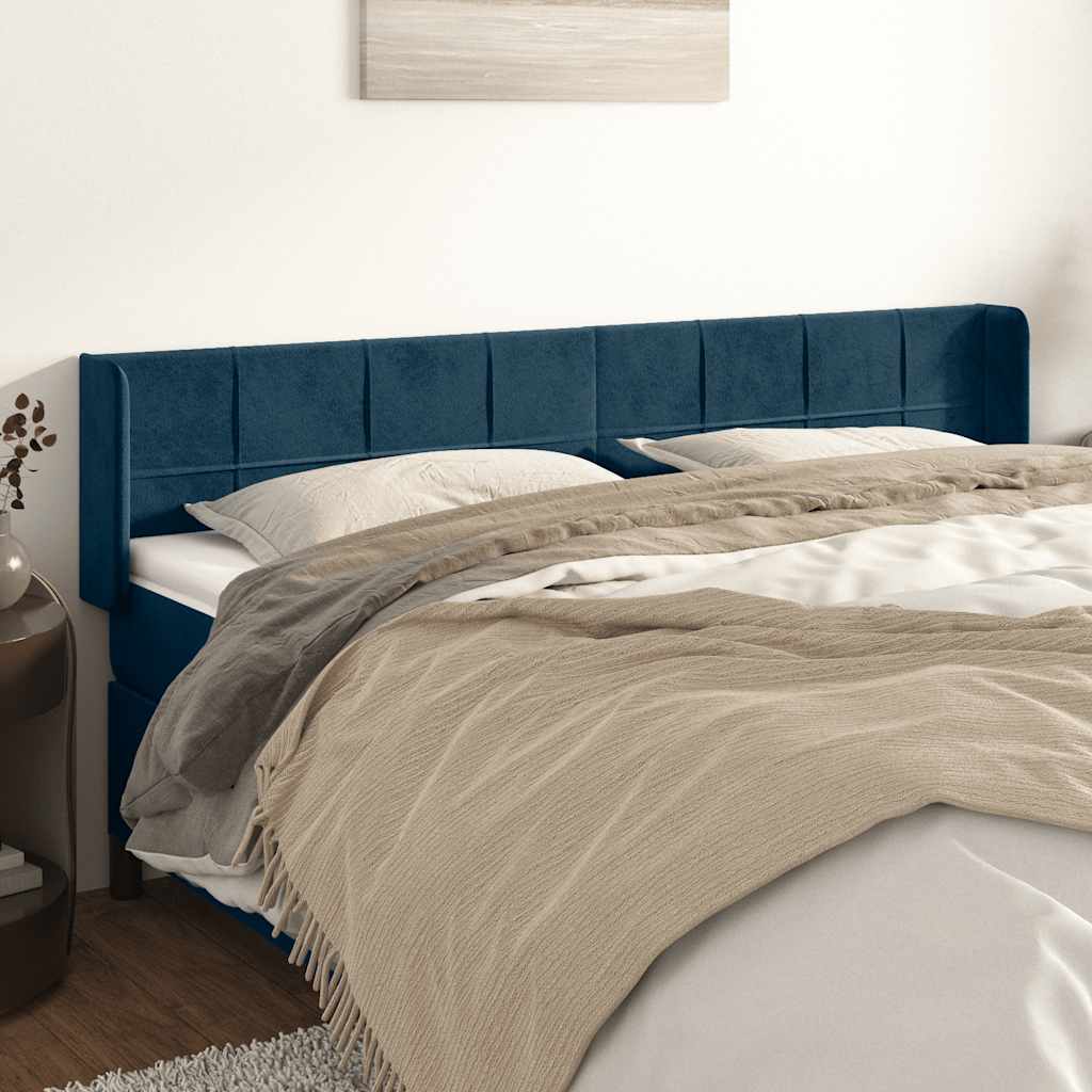 vidaXL Kopfteil mit Ohren Dunkelblau 163x16x78/88 cm Samt