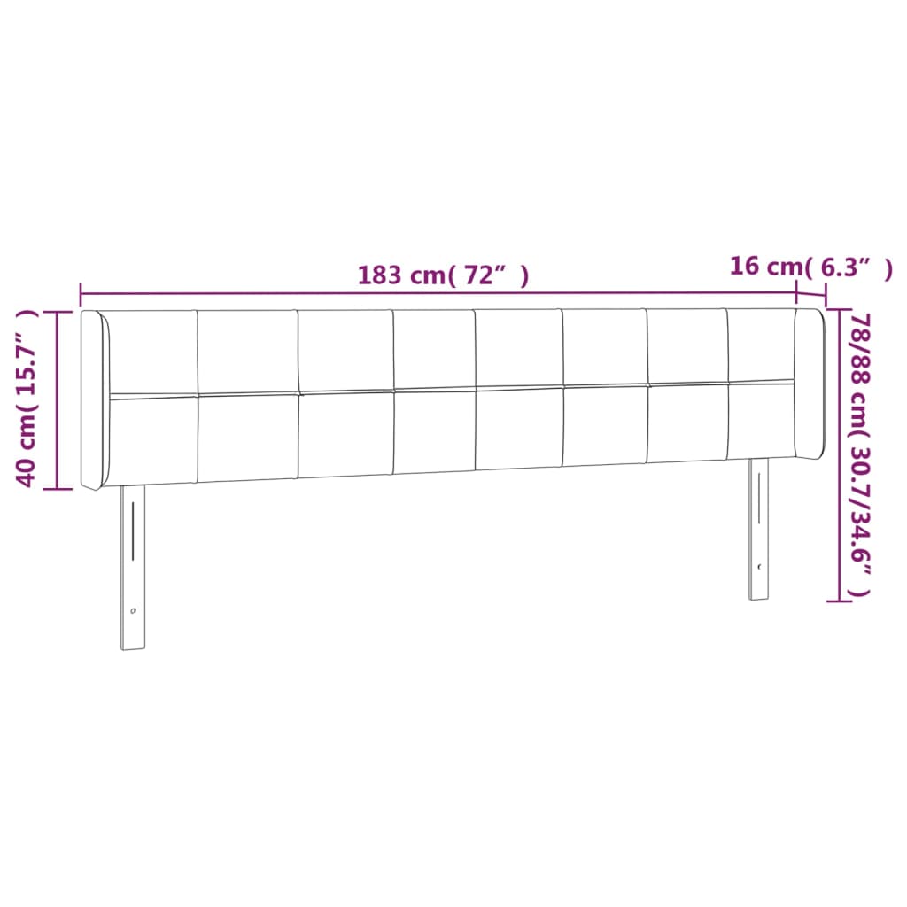 vidaXL Kopfteil mit Ohren Dunkelgrau 183x16x78/88 cm Samt