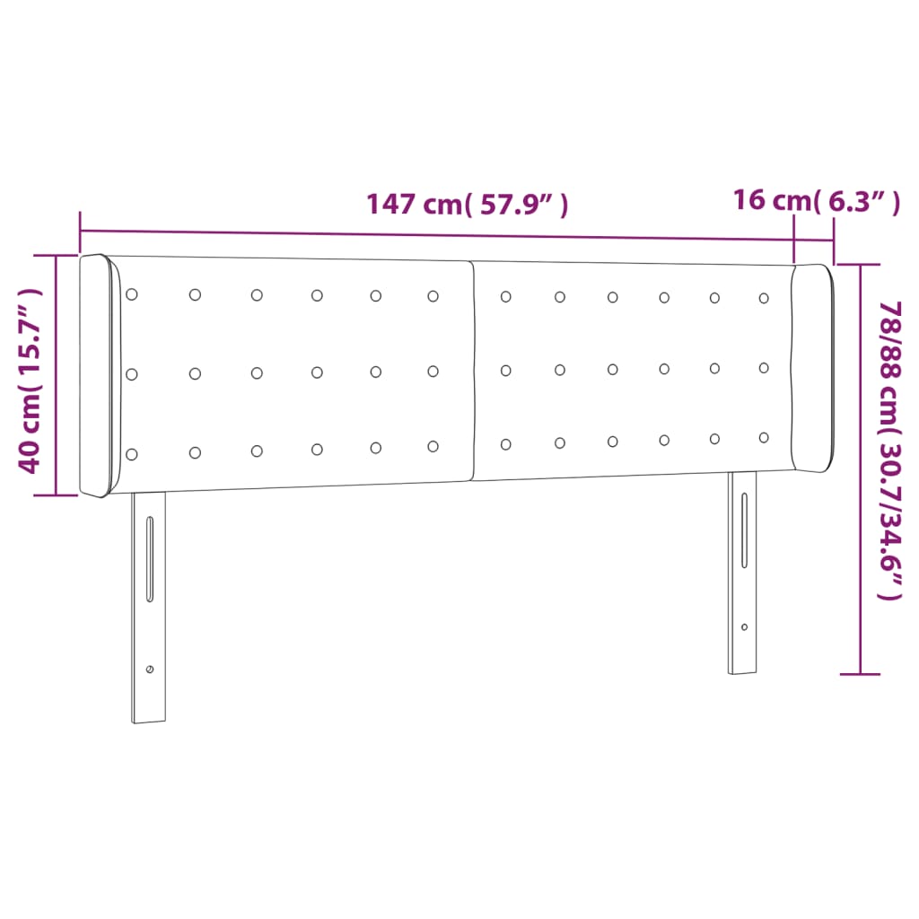vidaXL Kopfteil mit Ohren Schwarz 147x16x78/88 cm Kunstleder