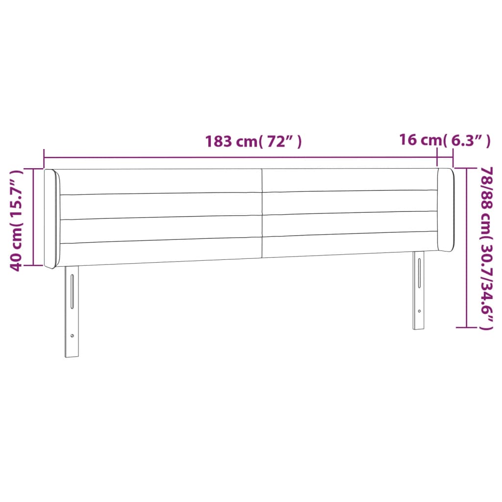 vidaXL Kopfteil mit Ohren Dunkelgrau 183x16x78/88 cm Stoff