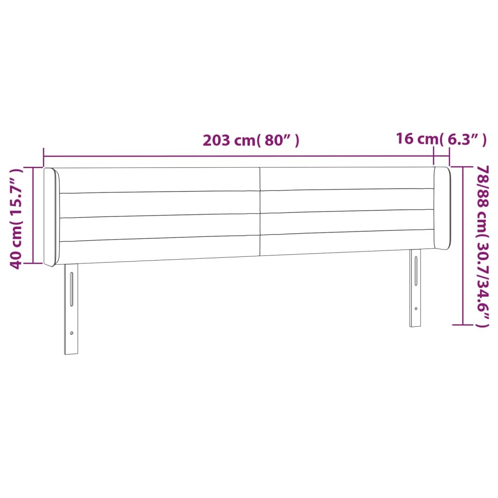 vidaXL Kopfteil mit Ohren Hellgrau 203x16x78/88 cm Stoff