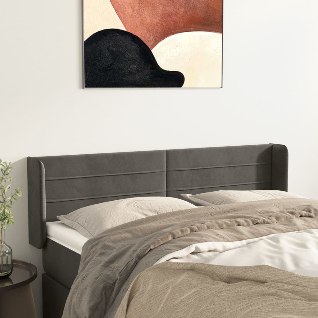 vidaXL Kopfteil mit Ohren Dunkelgrau 147x16x78/88 cm Samt