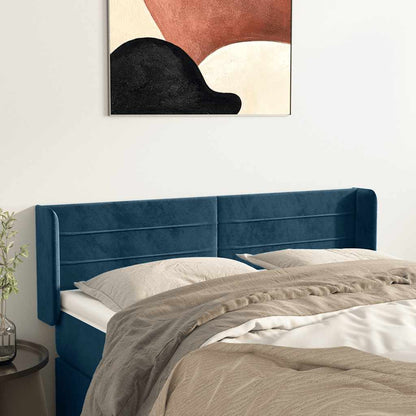 vidaXL Kopfteil mit Ohren Dunkelblau 147x16x78/88 cm Samt