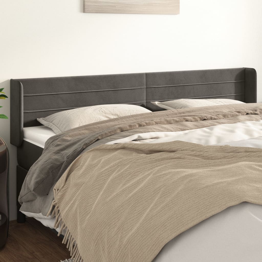 vidaXL Kopfteil mit Ohren Dunkelgrau 163x16x78/88 cm Samt