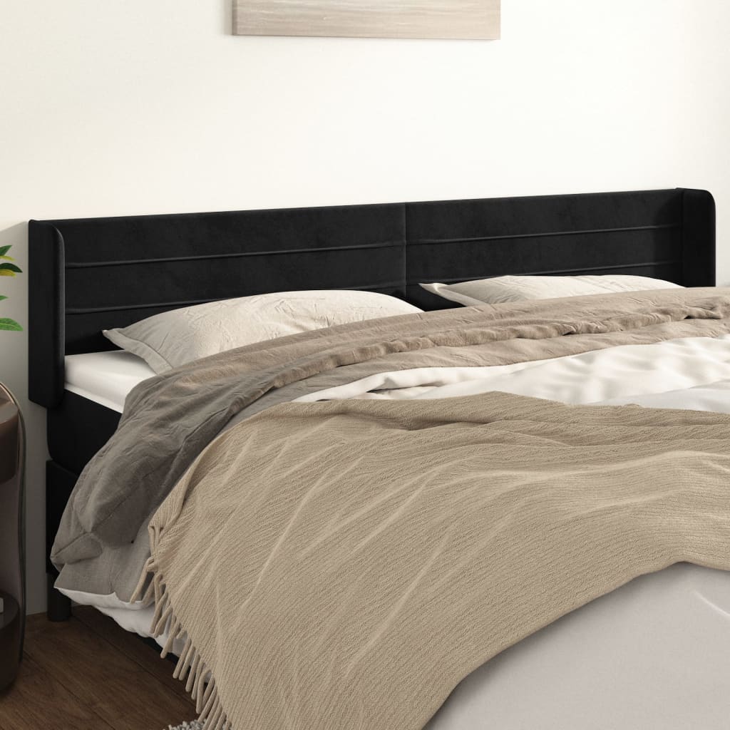 vidaXL Kopfteil mit Ohren Schwarz 163x16x78/88 cm Samt