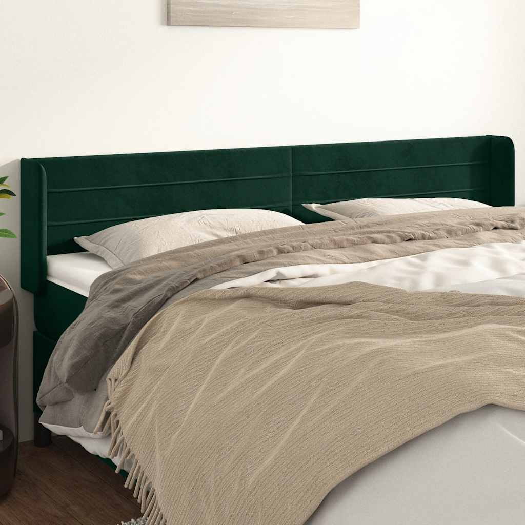 vidaXL Kopfteil mit Ohren Dunkelgrün 163x16x78/88 cm Samt