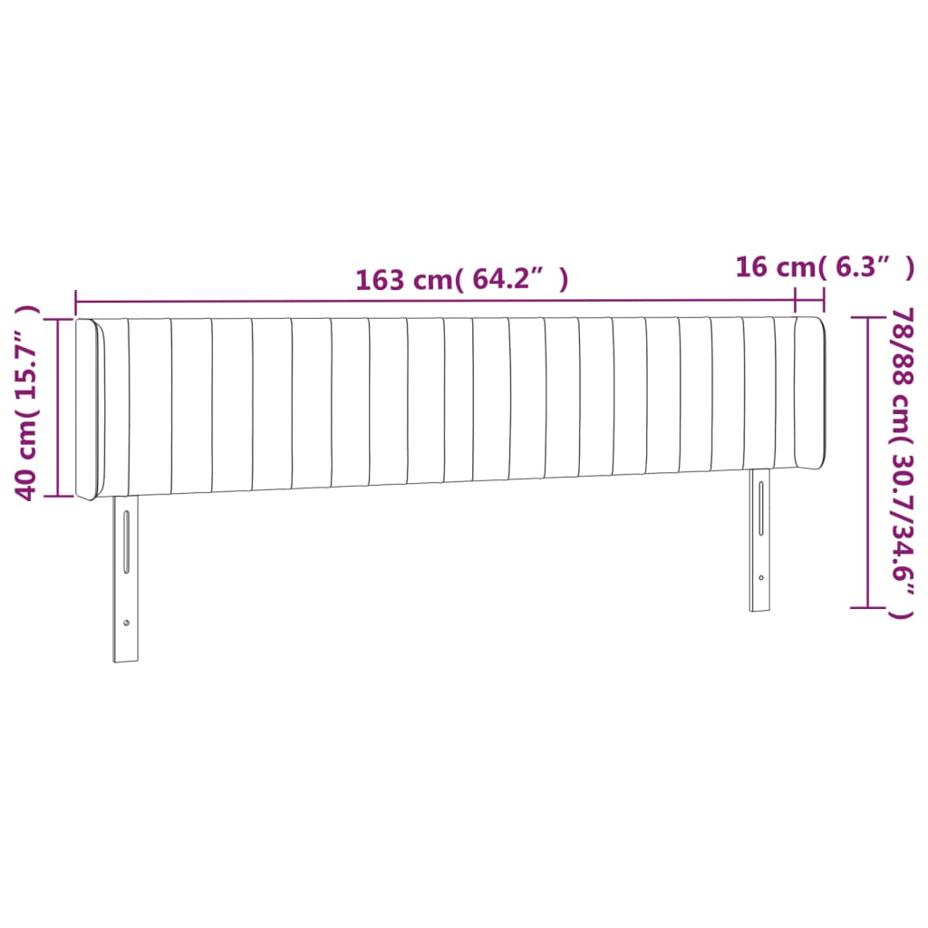 vidaXL Kopfteil mit Ohren Dunkelgrau 163x16x78/88 cm Stoff