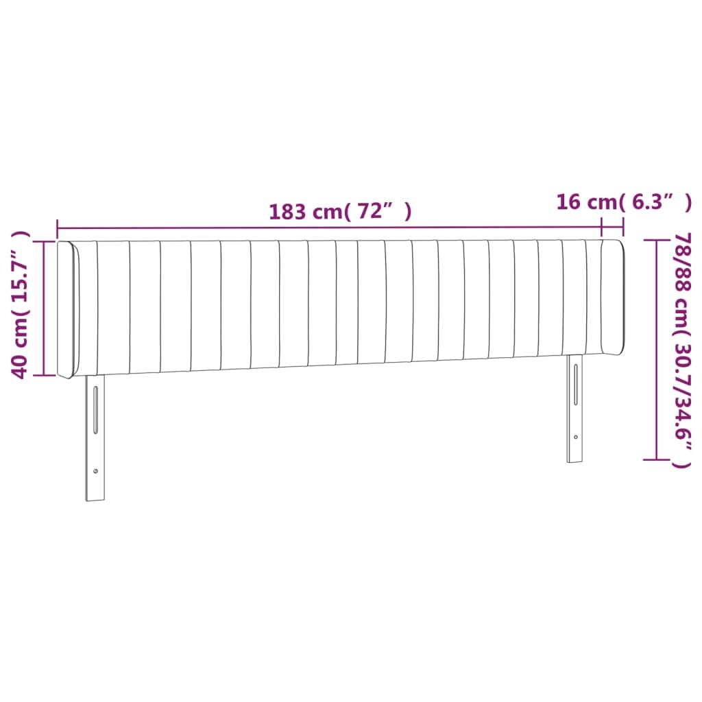 vidaXL Kopfteil mit Ohren Hellgrau 183x16x78/88 cm Stoff