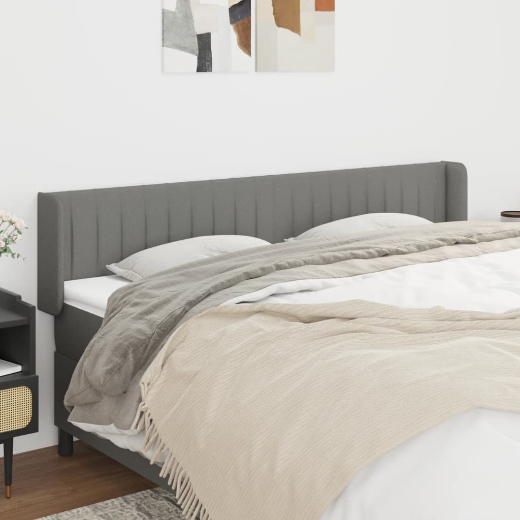 vidaXL Kopfteil mit Ohren Dunkelgrau 203x16x78/88 cm Stoff