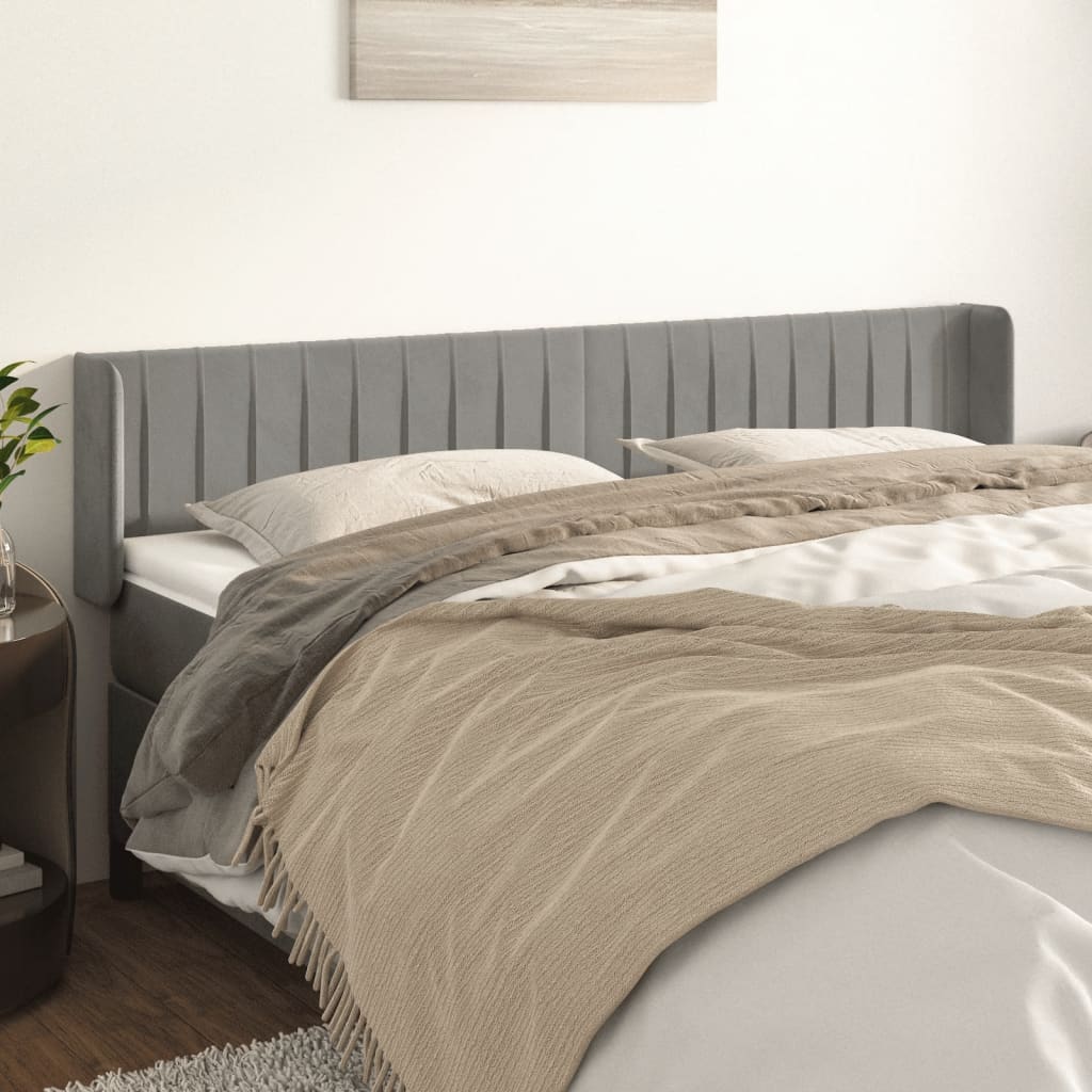 vidaXL Kopfteil mit Ohren Hellgrau 163x16x78/88 cm Samt