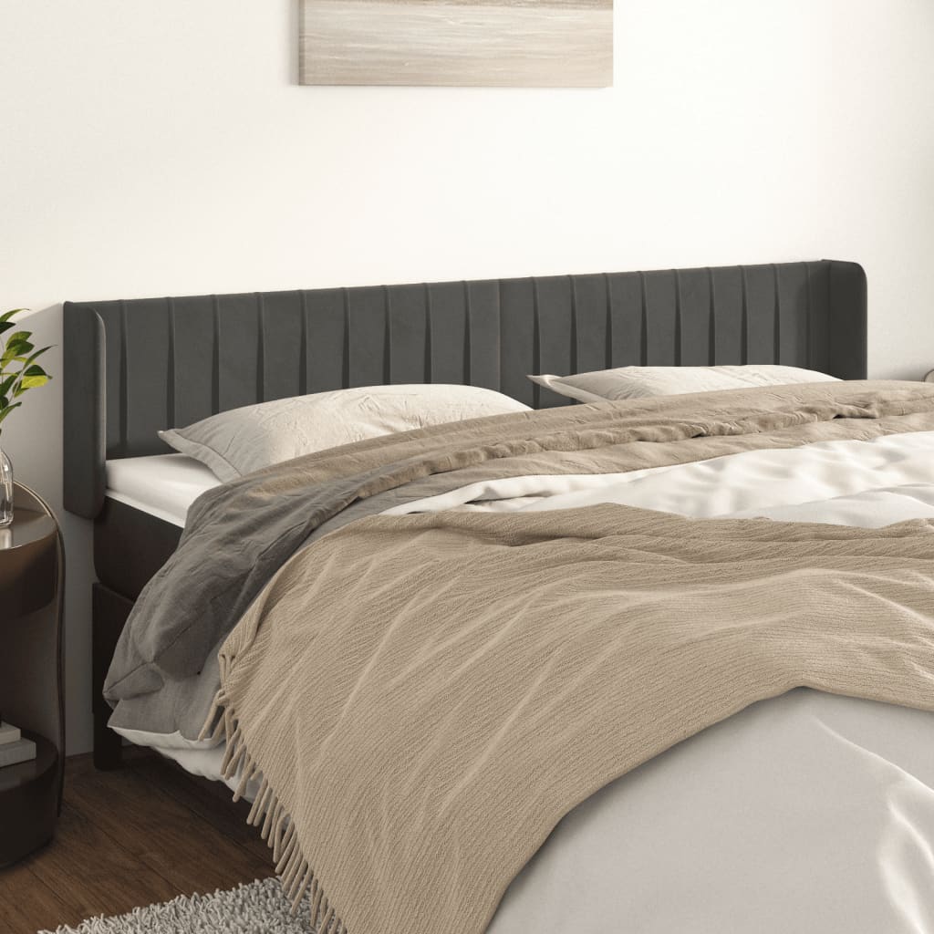 vidaXL Kopfteil mit Ohren Dunkelgrau 183x16x78/88 cm Samt