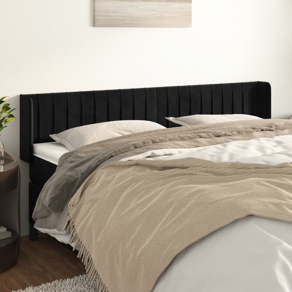 vidaXL Kopfteil mit Ohren Schwarz 203x16x78/88 cm Samt