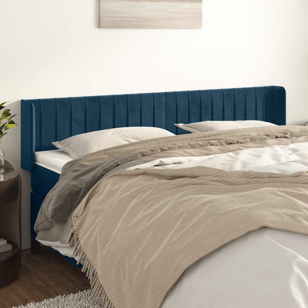 vidaXL Kopfteil mit Ohren Dunkelblau 203x16x78/88 cm Samt