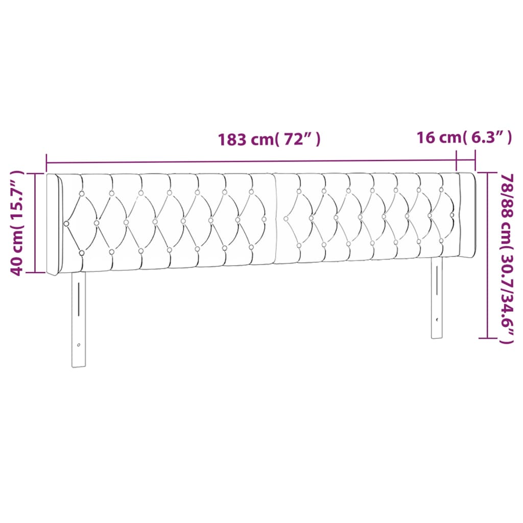 vidaXL Kopfteil mit Ohren Dunkelgrau 183x16x78/88 cm Stoff