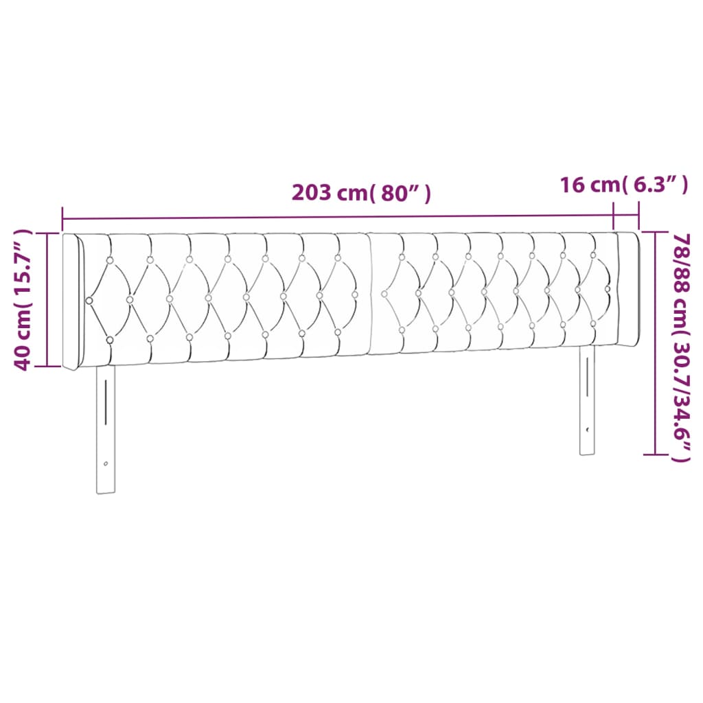 vidaXL Kopfteil mit Ohren Hellgrau 203x16x78/88 cm Stoff