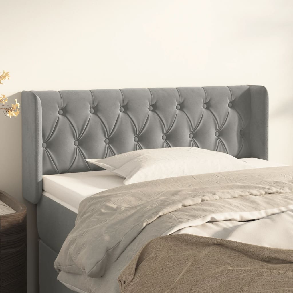 vidaXL Kopfteil mit Ohren Hellgrau 93x16x78/88 cm Samt