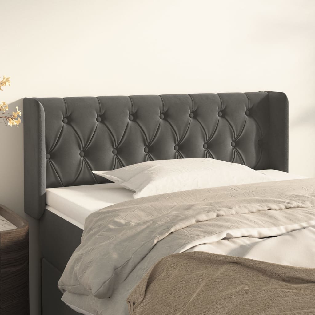 vidaXL Kopfteil mit Ohren Dunkelgrau 93x16x78/88 cm Samt
