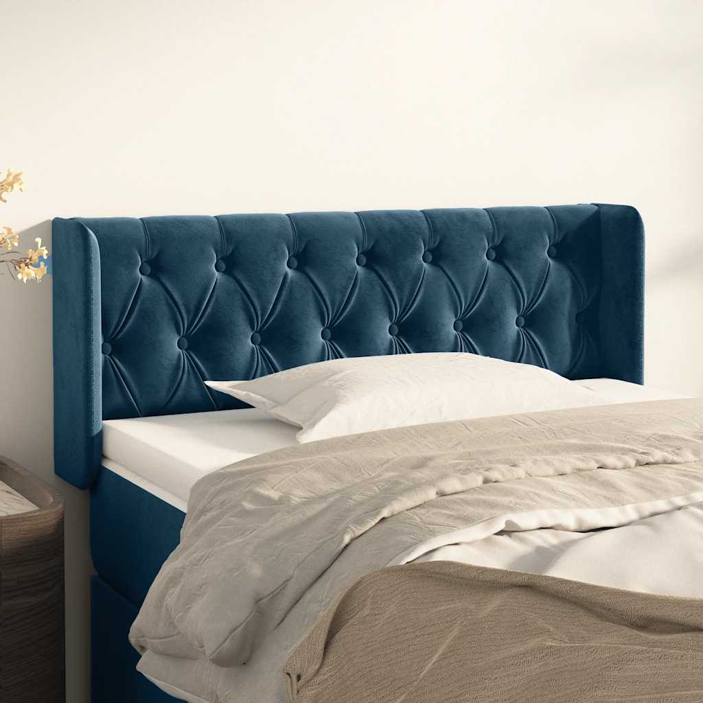vidaXL Kopfteil mit Ohren Dunkelblau 93x16x78/88 cm Samt