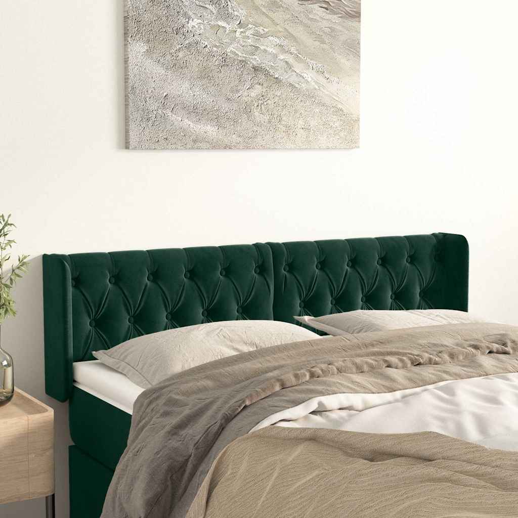 vidaXL Kopfteil mit Ohren Dunkelgrün 147x16x78/88 cm Samt