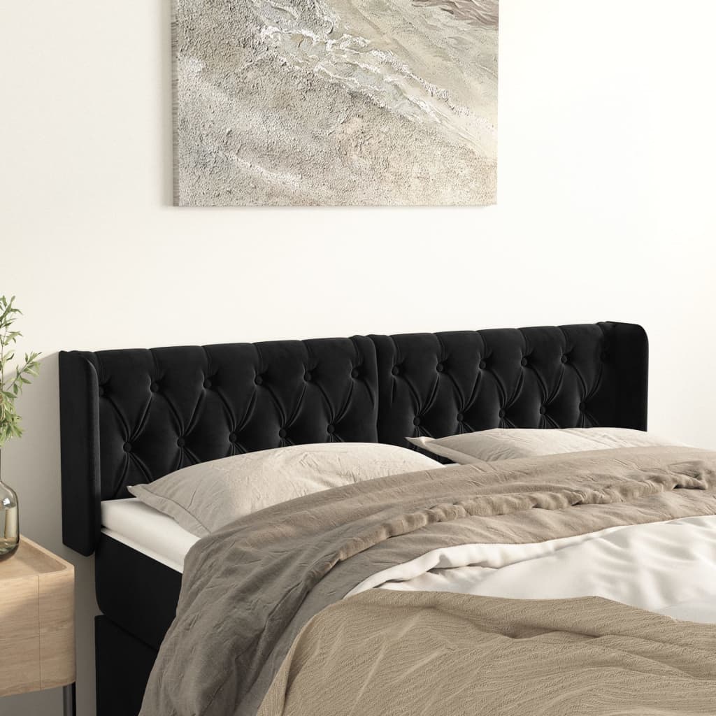 vidaXL Kopfteil mit Ohren Schwarz 163x16x78/88 cm Samt