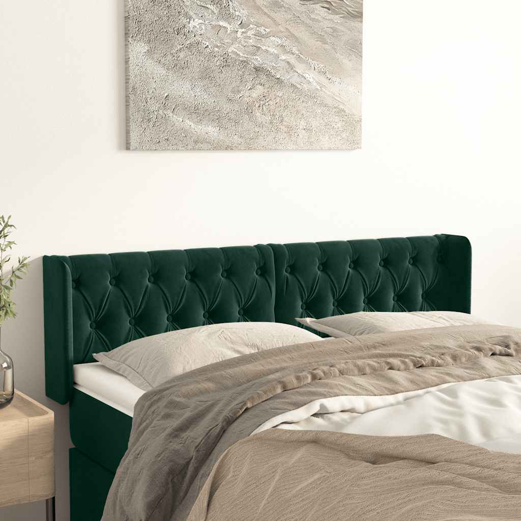 vidaXL Kopfteil mit Ohren Dunkelgrün 163x16x78/88 cm Samt