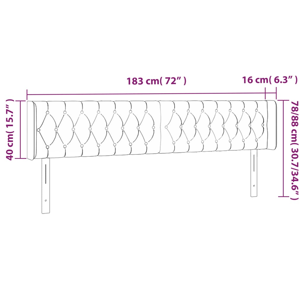vidaXL Kopfteil mit Ohren Rosa 183x16x78/88 cm Samt