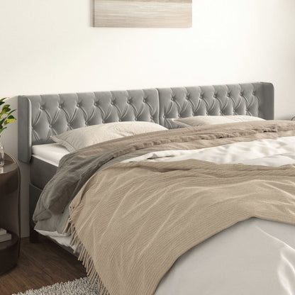 vidaXL Kopfteil mit Ohren Hellgrau 203x16x78/88 cm Samt