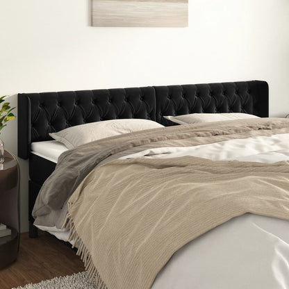 vidaXL Kopfteil mit Ohren Schwarz 203x16x78/88 cm Samt